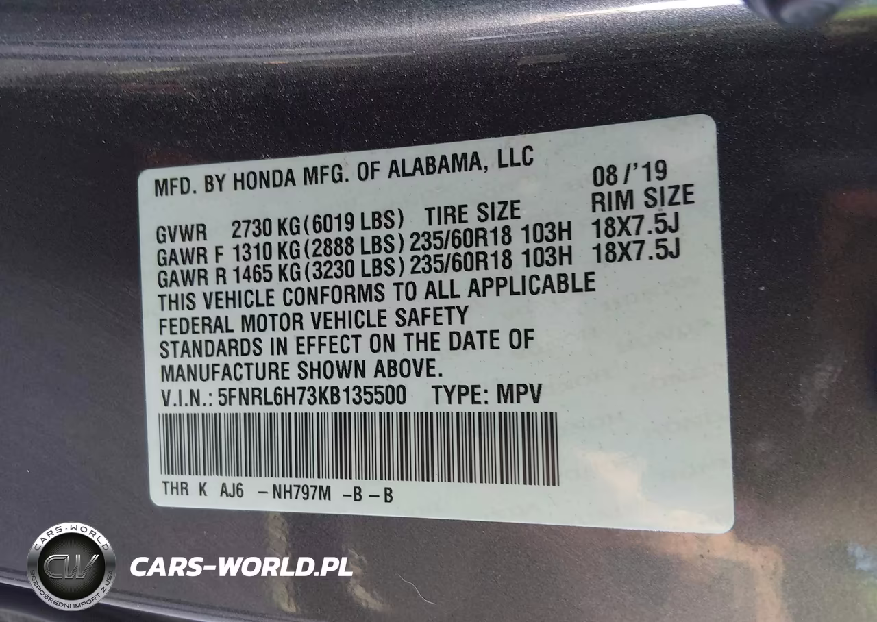 2019 Honda Odyssey Ex-L VIN:5FNRL6H73KB135500 - 9