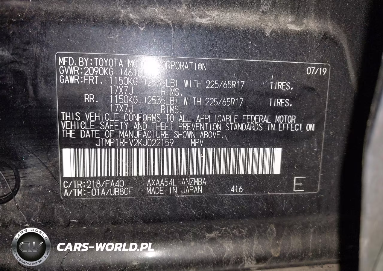 2019 Toyota Rav4 Xle VIN:JTMP1RFV2KJ022159 - 9