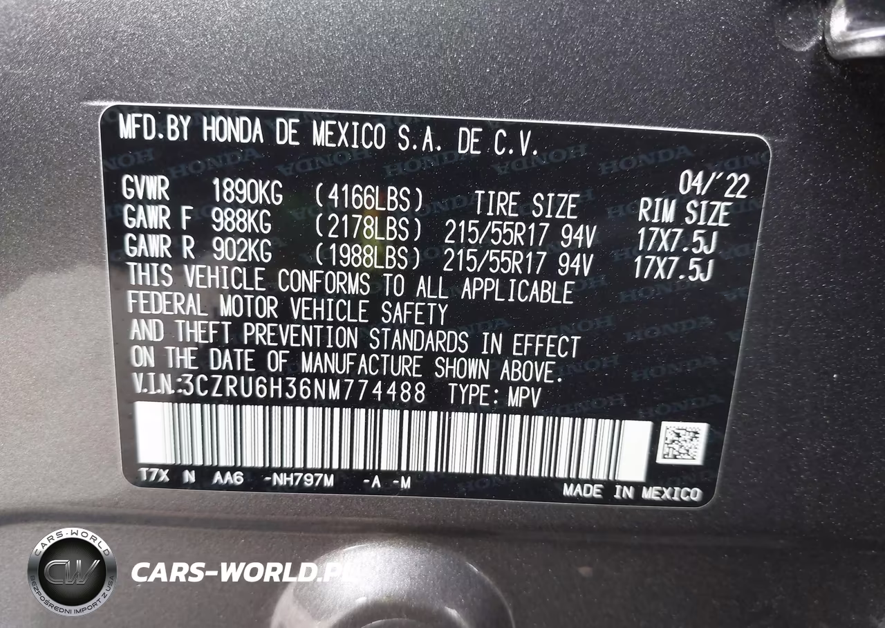 2022 Honda Hr-V Awd Lx VIN:3CZRU6H36NM774488 - 9