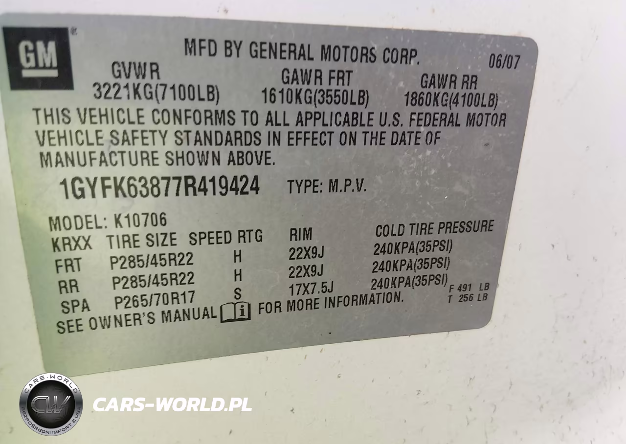 2007 Cadillac Escalade VIN:1GYFK63877R419424 - 9