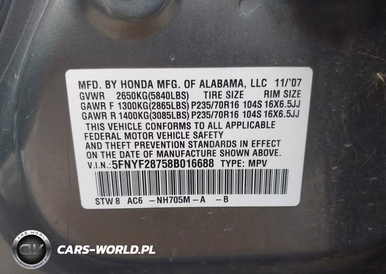 2008 Honda Pilot Ex-L VIN:5FNYF28758B016688 - 9