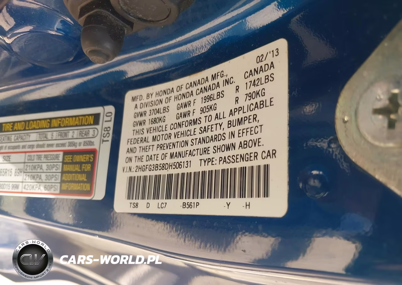 2013 Honda Civic Lx VIN:2HGFG3B58DH506131 - 9