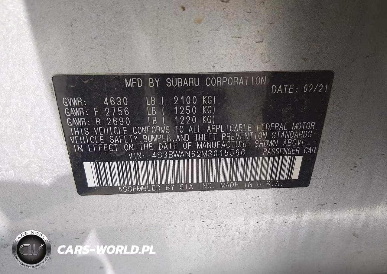 2021 Subaru Legacy Limited VIN:4S3BWAN62M3015596 - 9