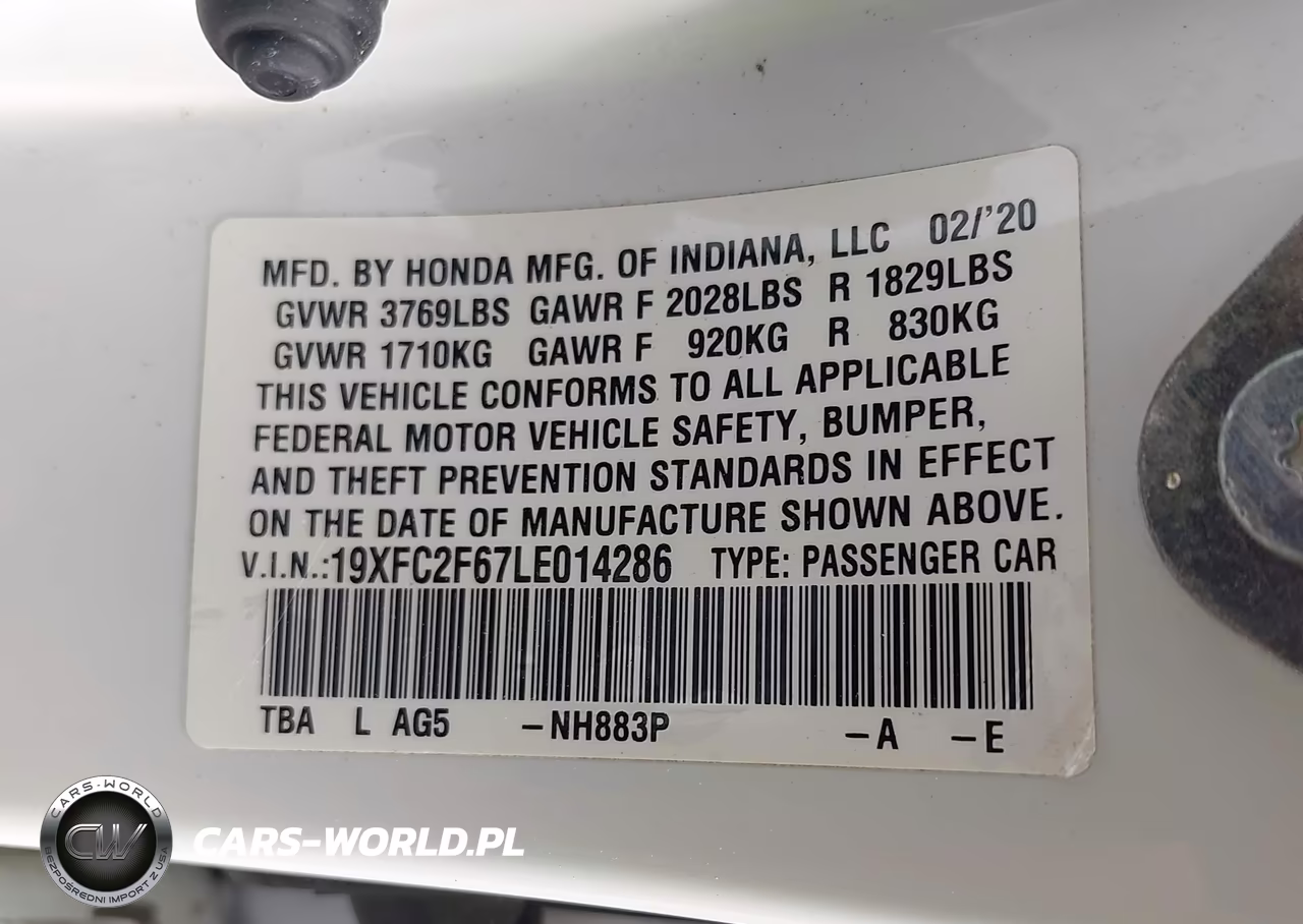 2020 Honda Civic Lx VIN:19XFC2F67LE014286 - 9
