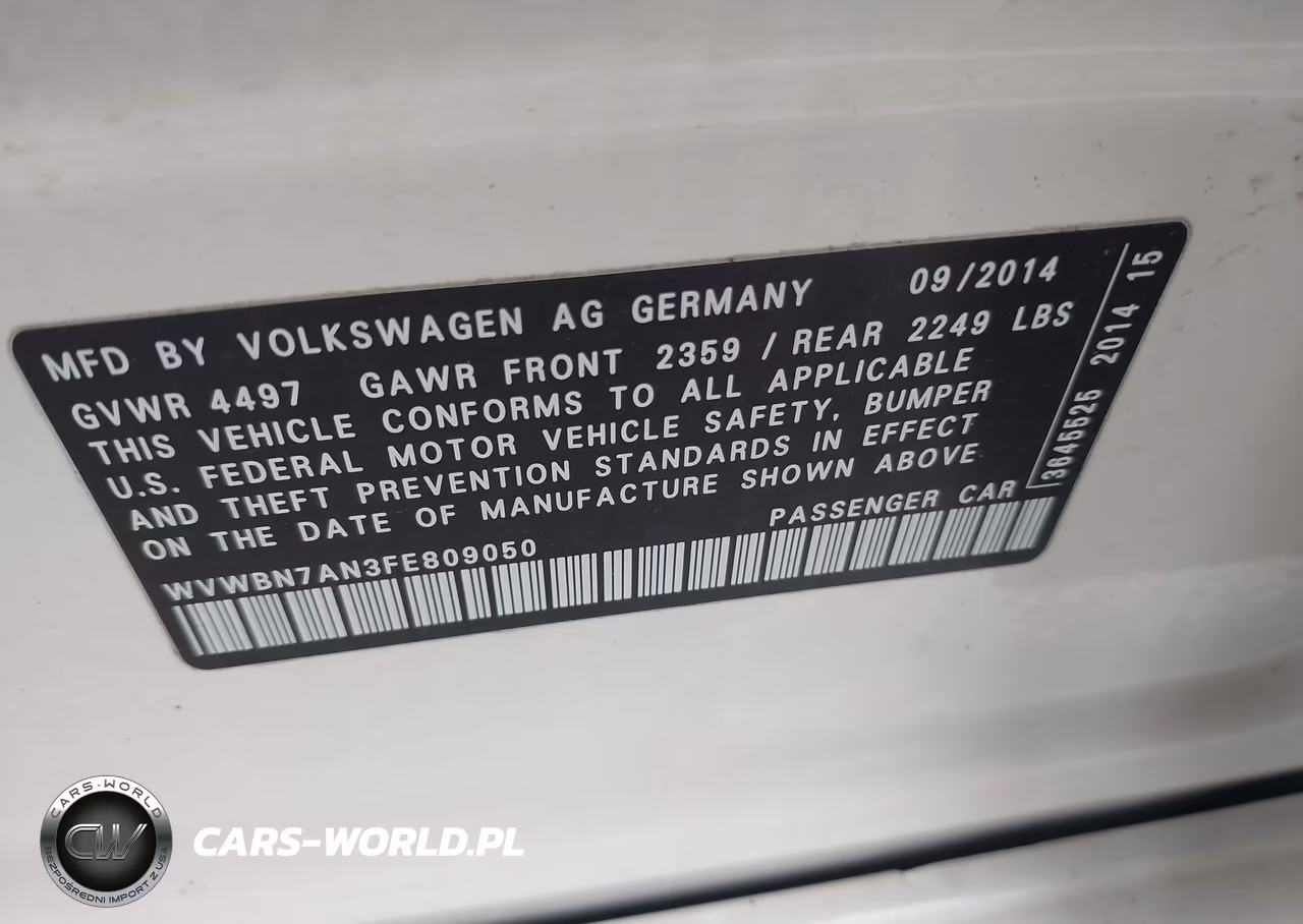 2015 Volkswagen Cc 2.0T Sport VIN:WVWBN7AN3FE809050 - 9