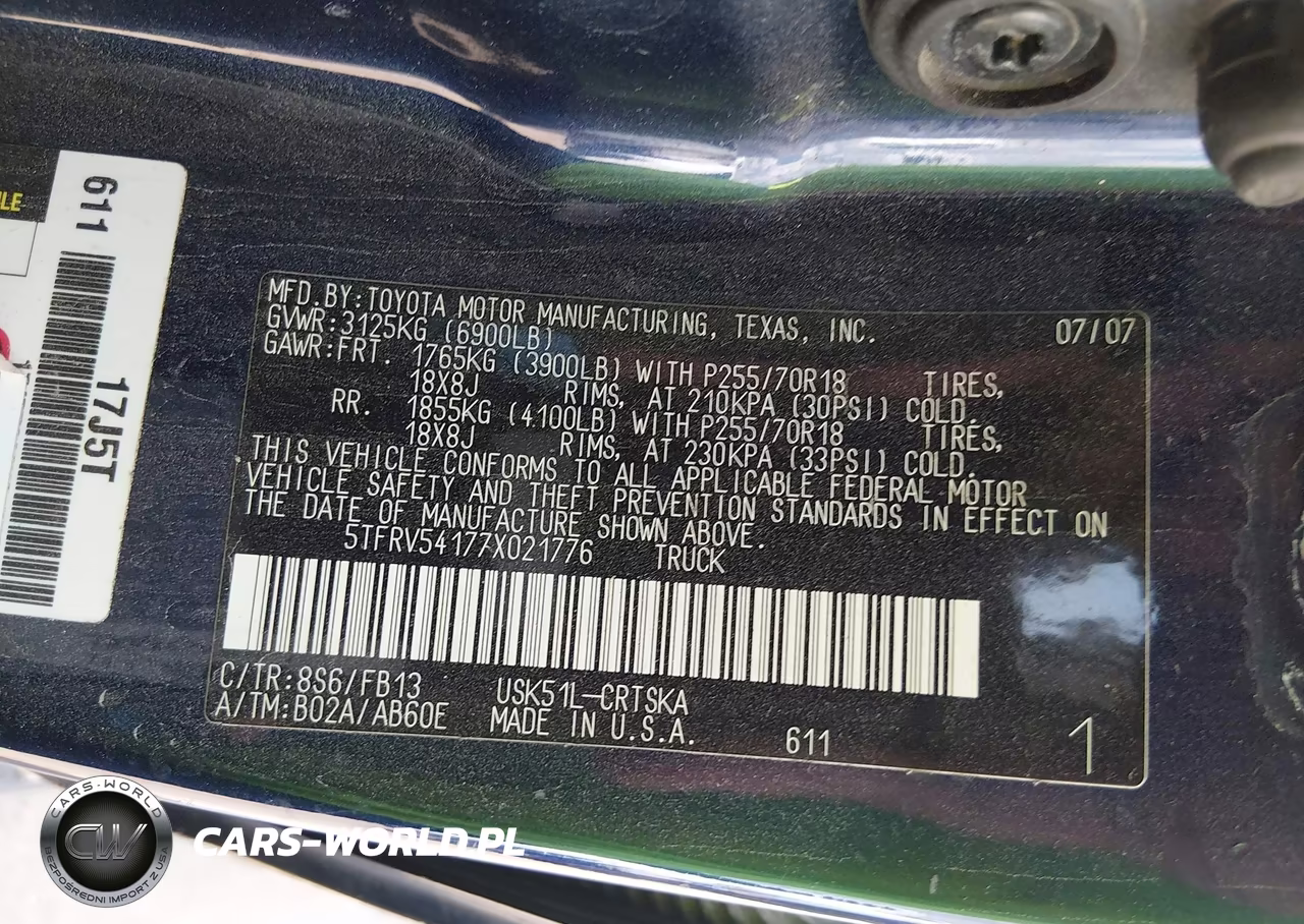 2007 Toyota Tundra Sr5 V8 VIN:5TFRV54177X021776 - 9