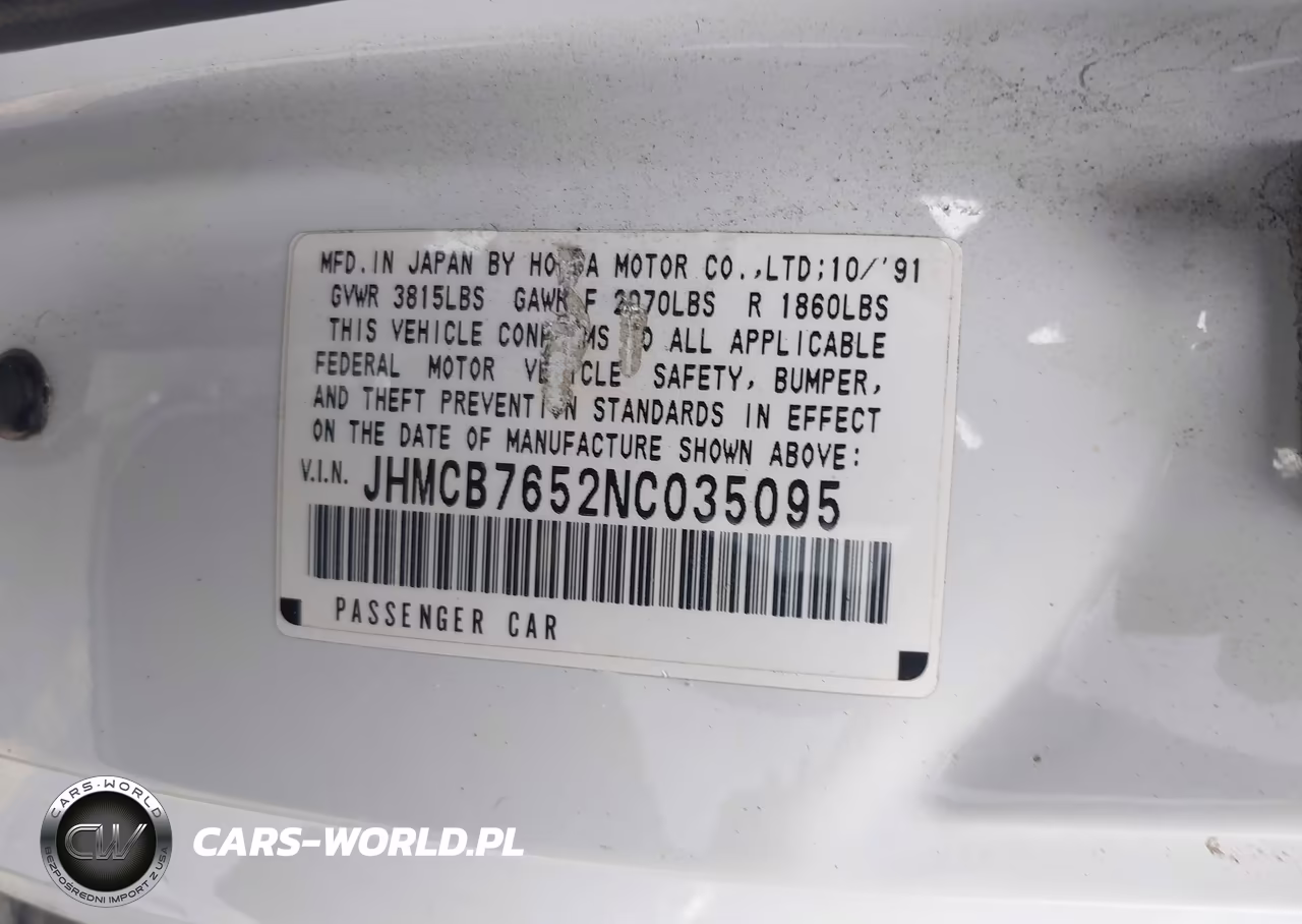 1992 Honda Accord Lx-Ex VIN:JHMCB7652NC035095 - 9