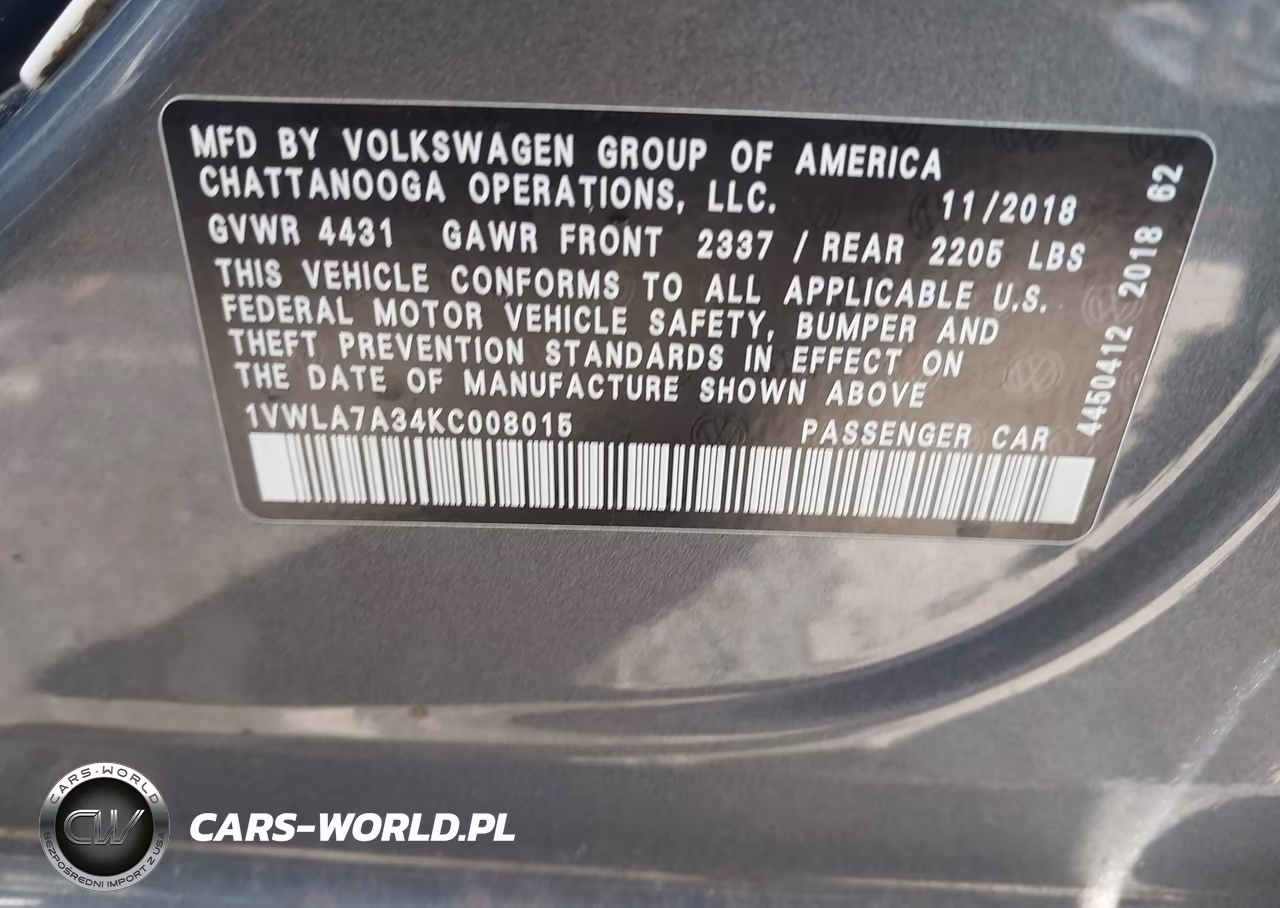 2019 Volkswagen Passat 2.0T Wolfsburg Edition VIN:1VWLA7A34KC008015 - 9
