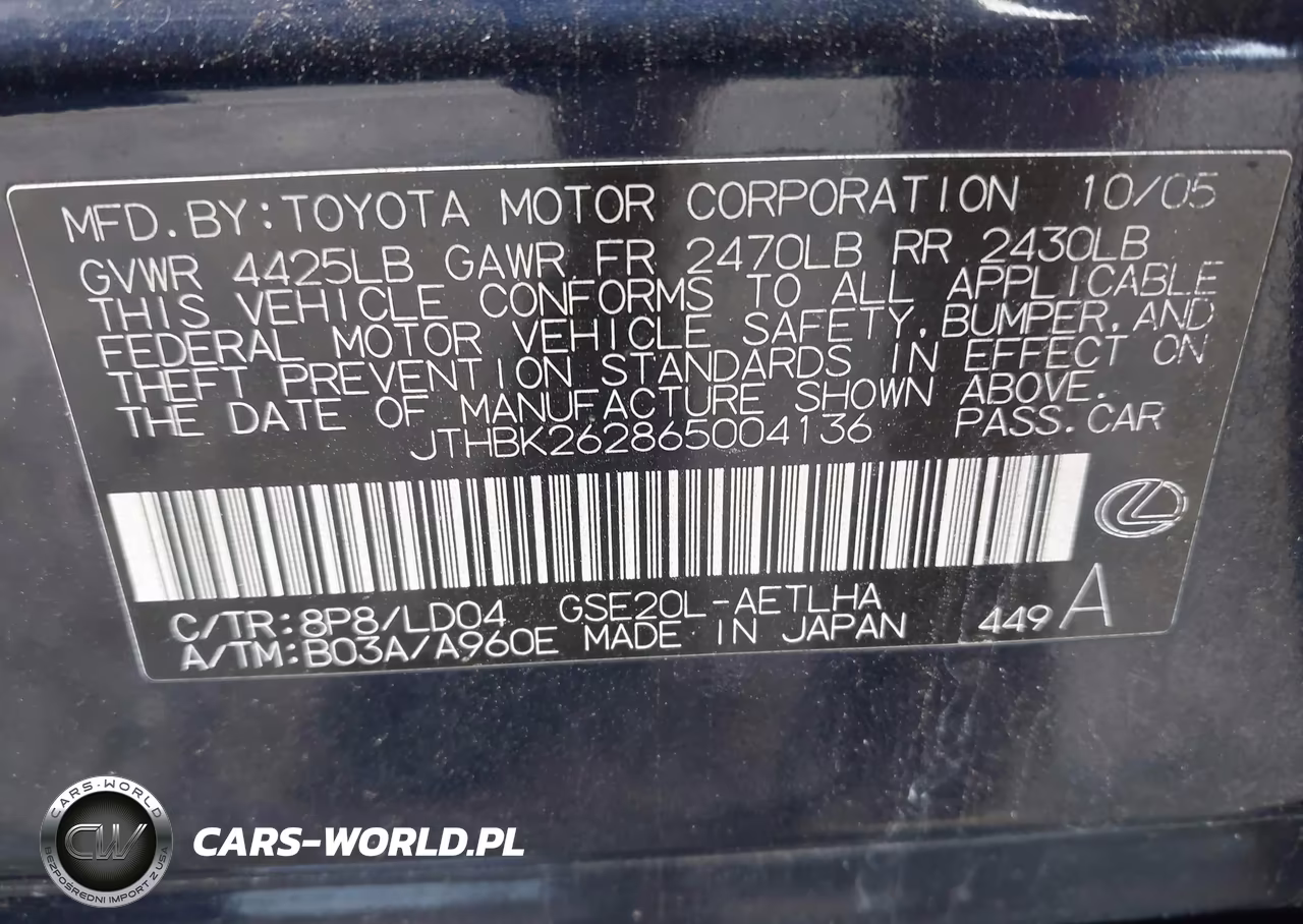 2006 Lexus Is 250 VIN:JTHBK262865004136 - 9
