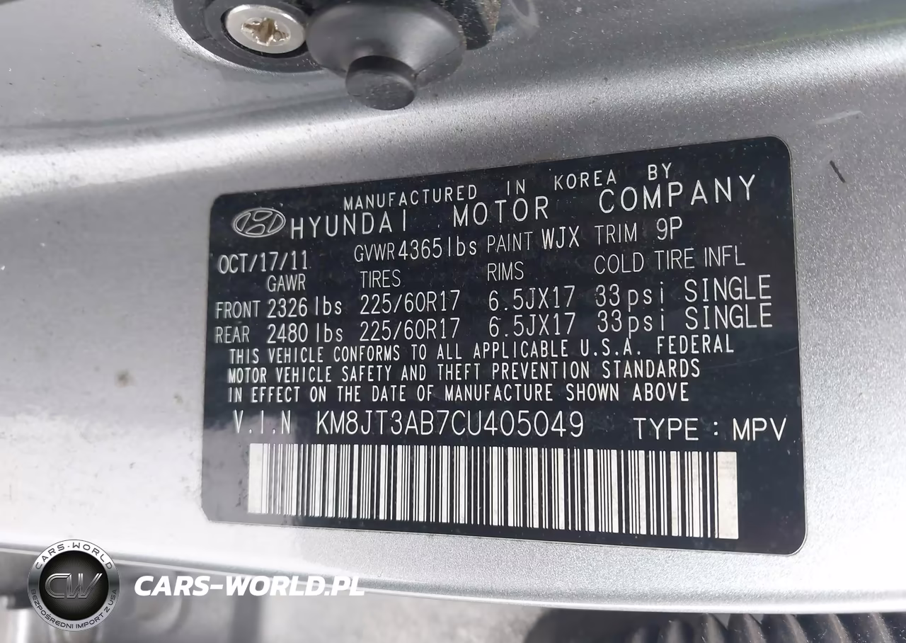 2012 Hyundai Tucson Gl VIN:KM8JT3AB7CU405049 - 9