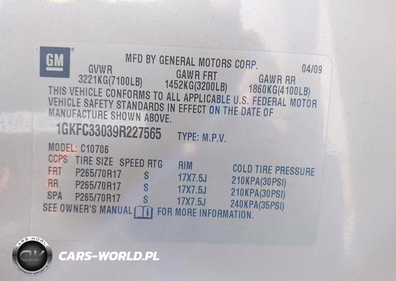 2009 GMC Yukon Slt W-4Sb VIN:1GKFC33039R227565 - 9