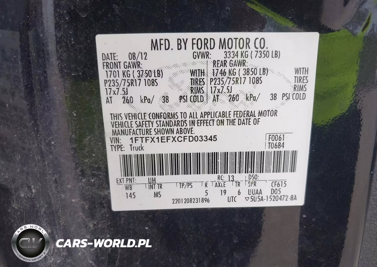 2012 Ford F-150 Xlt VIN:1FTFX1EFXCFD03345 - 9