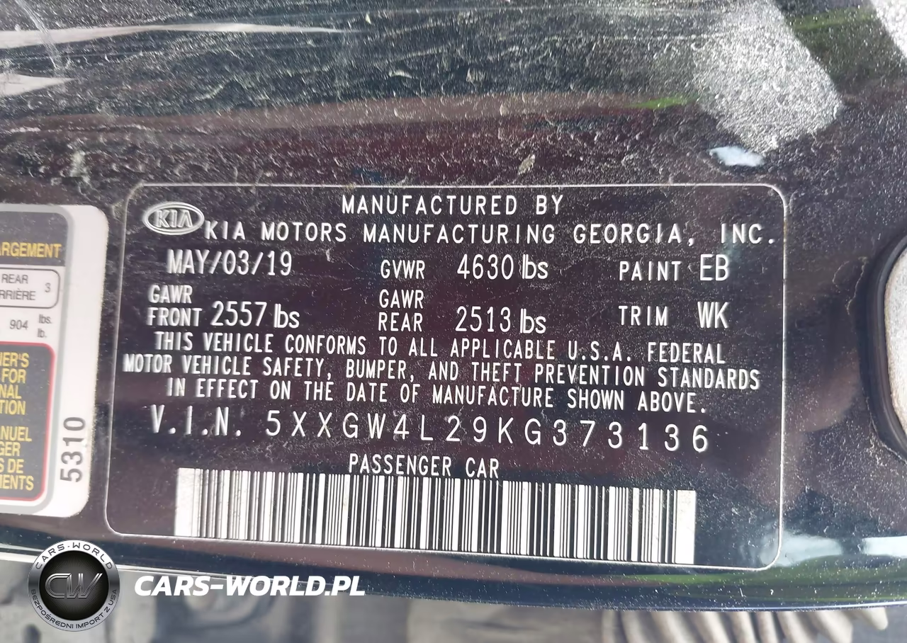 2019 Kia Optima Sx Turbo VIN:5XXGW4L29KG373136 - 9