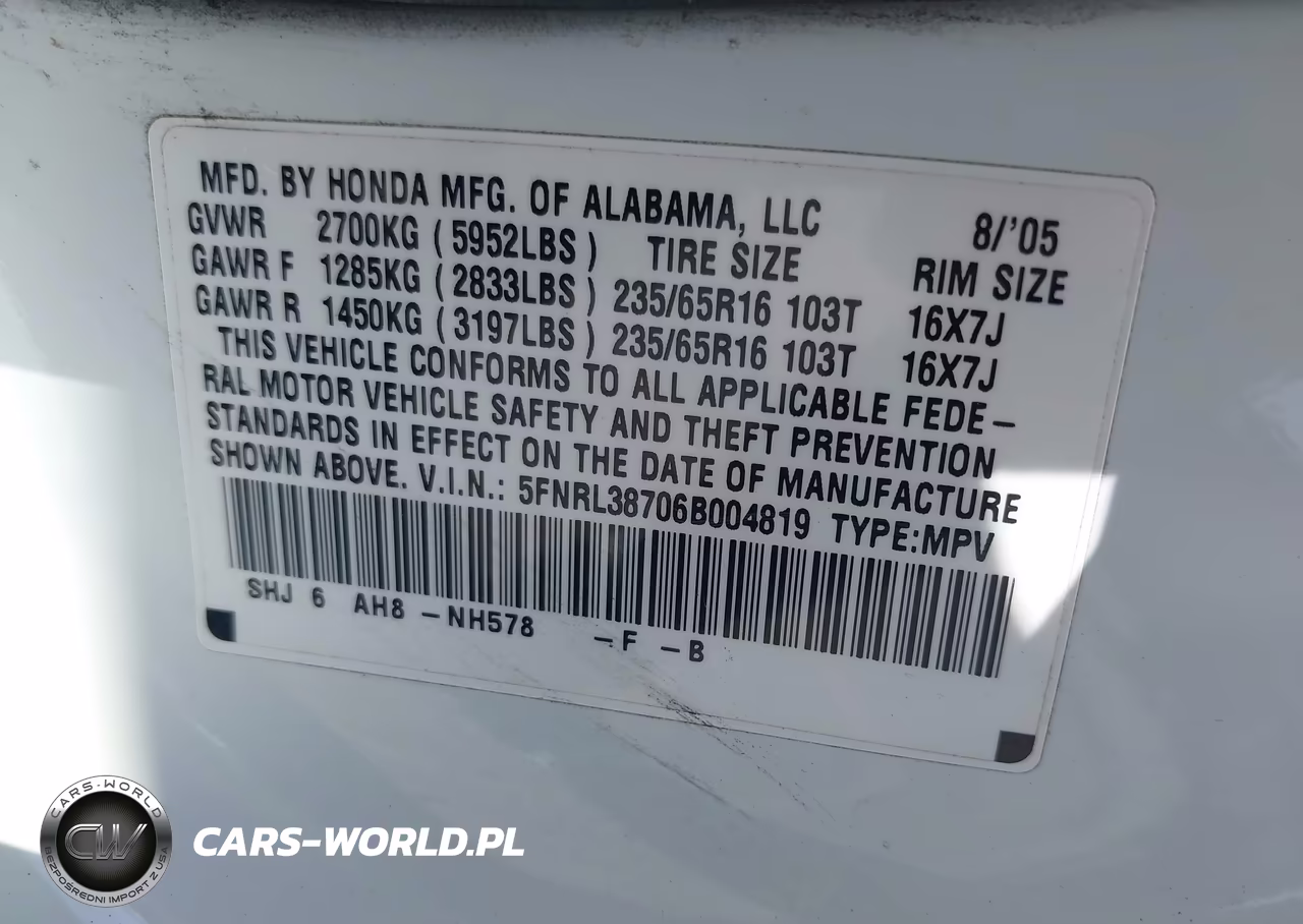 2006 Honda Odyssey Ex-L VIN:5FNRL38706B004819 - 9