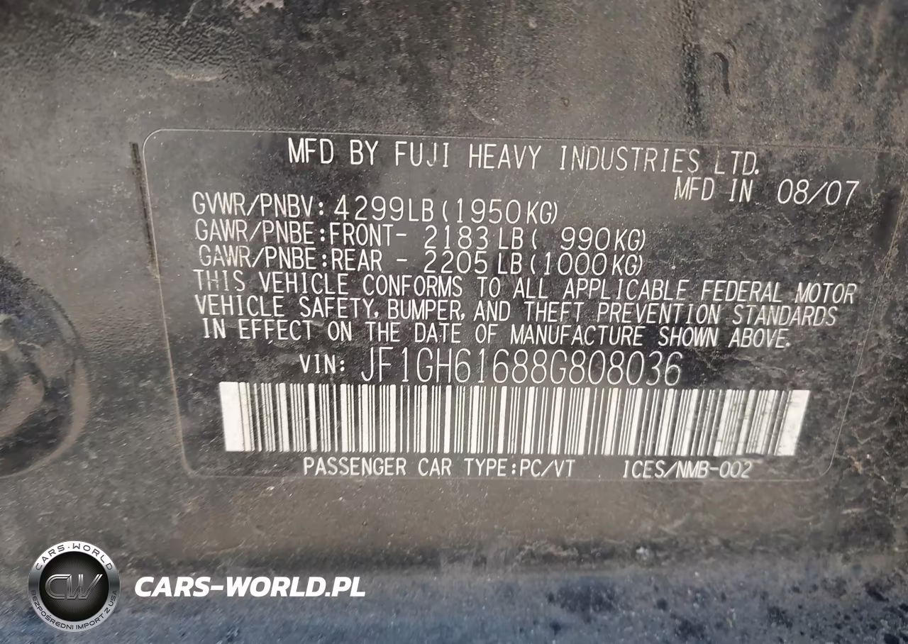 2008 Subaru Impreza 2.5I VIN:JF1GH61688G808036 - 9