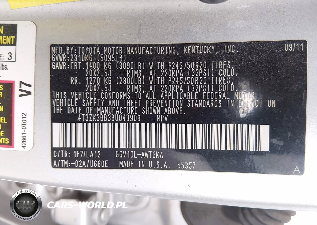 2011 Toyota Venza Base V6 VIN:4T3ZK3BB3BU043909 - 9