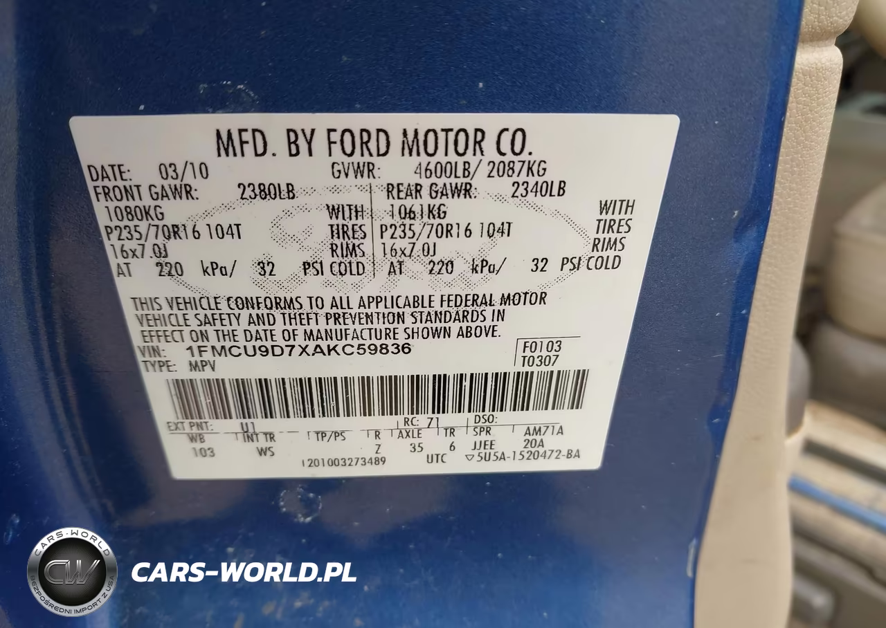 2010 Ford Escape Xlt VIN:1FMCU9D7XAKC59836 - 9