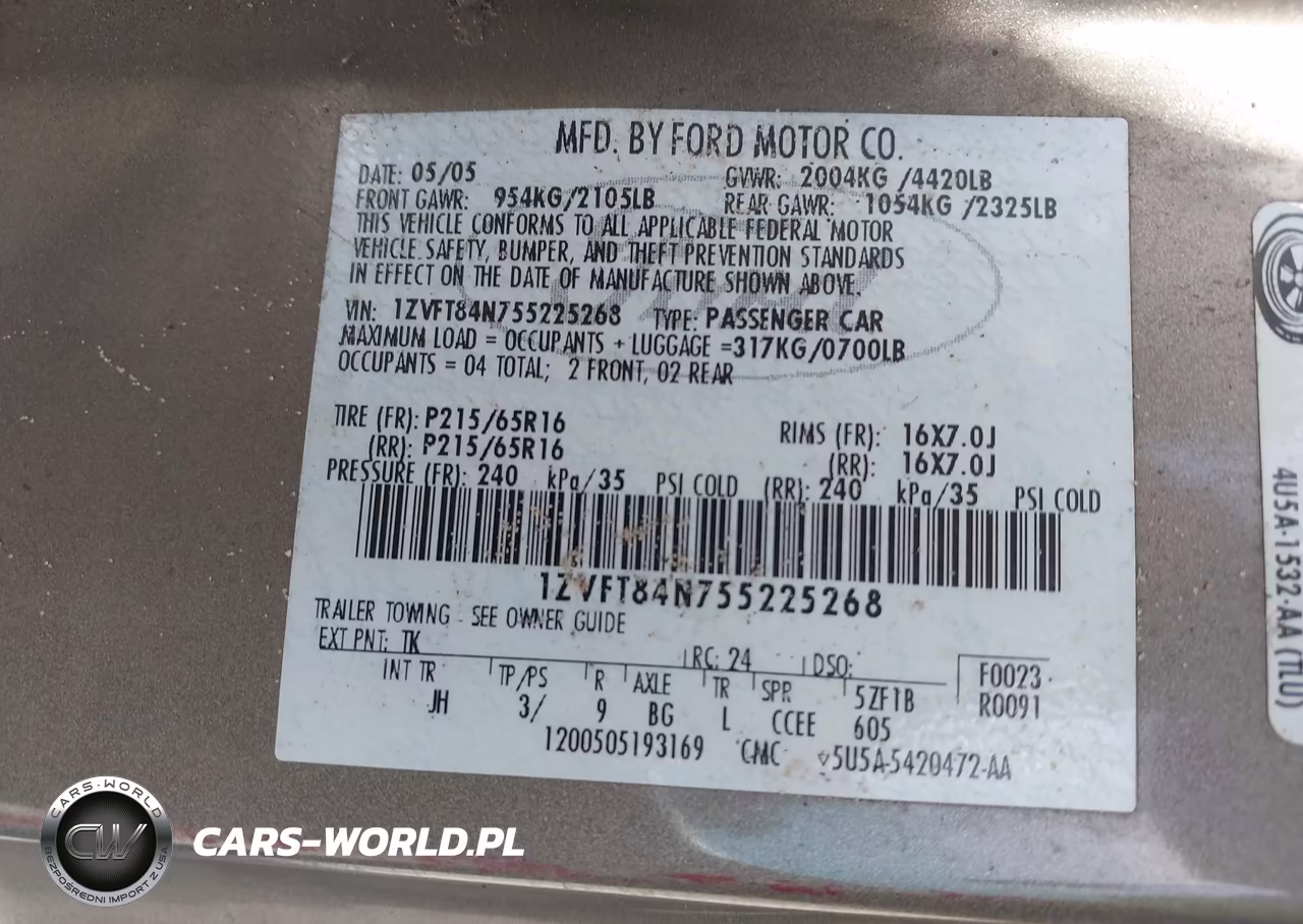 2005 Ford Mustang VIN:1ZVFT84N755225268 - 9