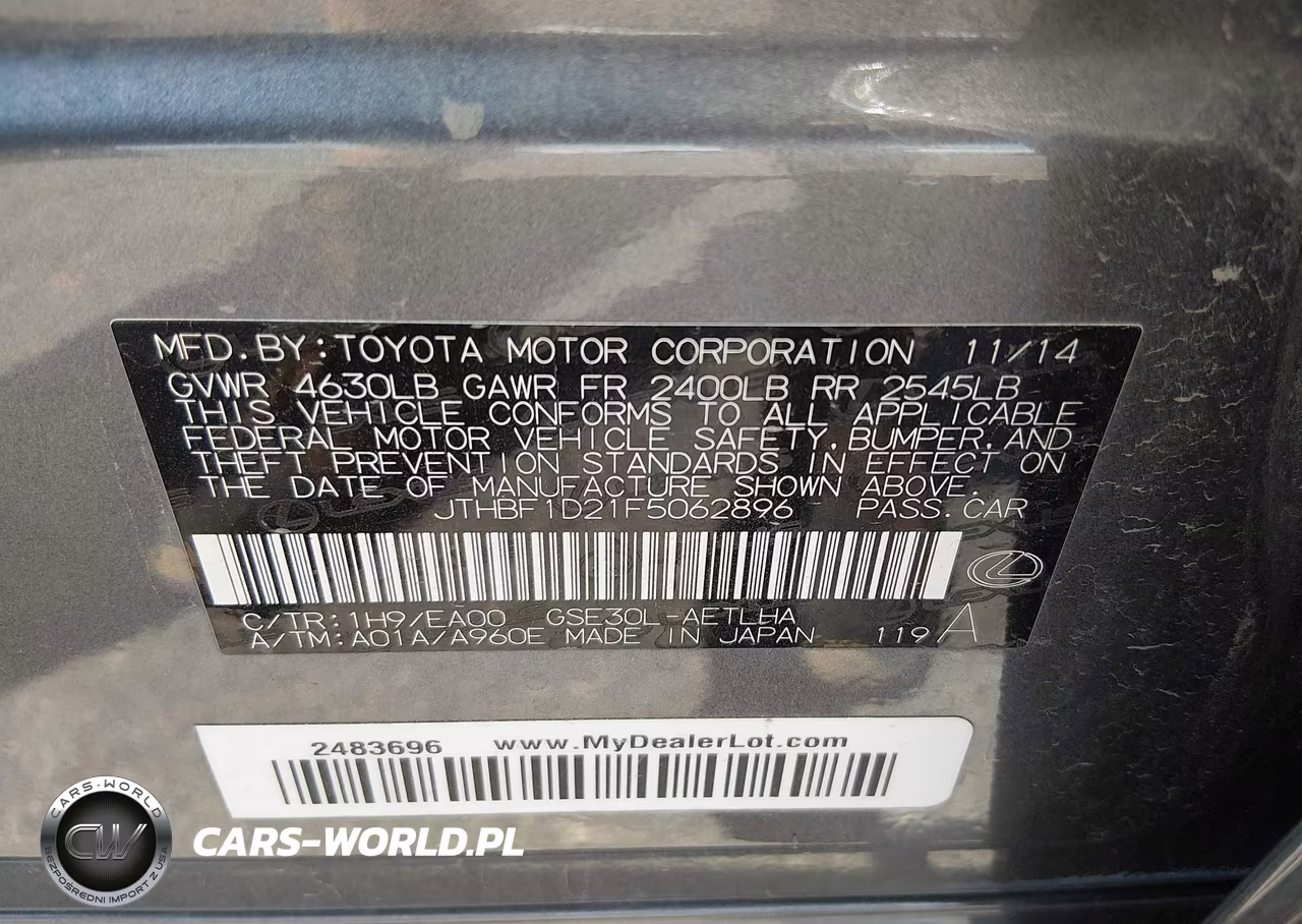 2015 Lexus Is 250 VIN:JTHBF1D21F5062896 - 9