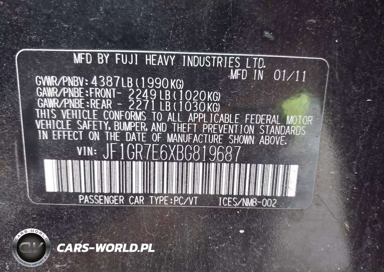 2011 Subaru Impreza Wrx VIN:JF1GR7E6XBG819687 - 9