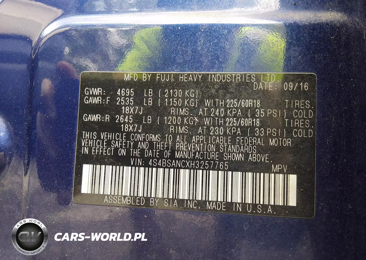 2017 Subaru Outback 2.5I Limited VIN:4S4BSANCXH3257765 - 9
