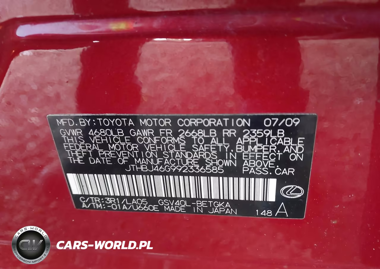 2009 Lexus Es 350 VIN:JTHBJ46G992336585 - 9