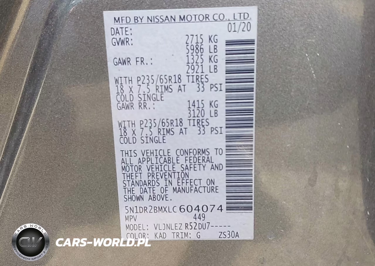 2020 Nissan Pathfinder Sv 4Wd VIN:5N1DR2BMXLC604074 - 9