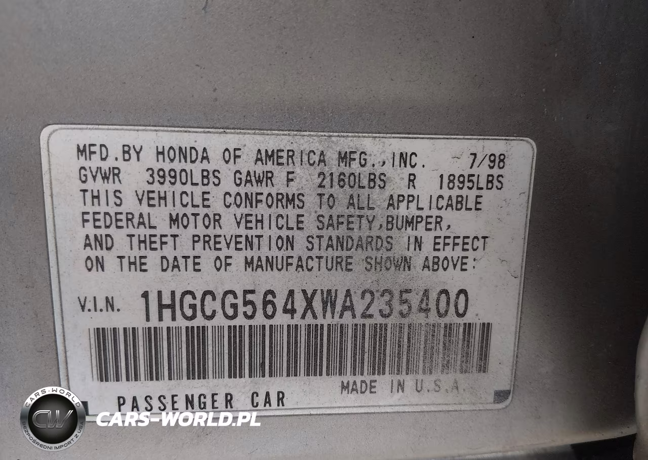 1998 Honda Accord Lx VIN:1HGCG564XWA235400 - 9