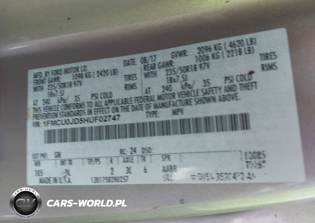 2017 Ford Escape Titanium VIN:1FMCU0JD5HUF02747 - 9