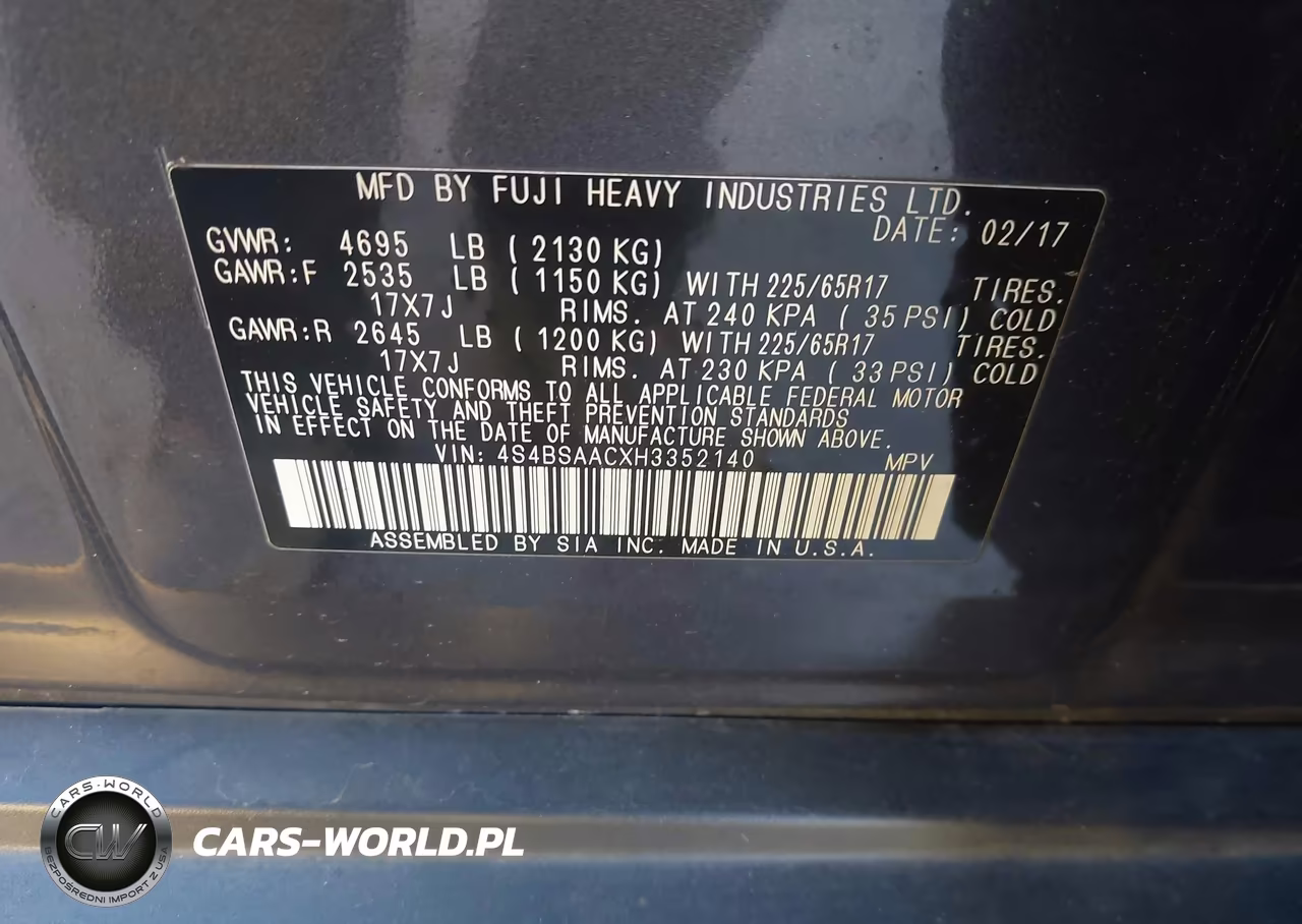 2017 Subaru Outback 2.5I VIN:4S4BSAACXH3352140 - 9