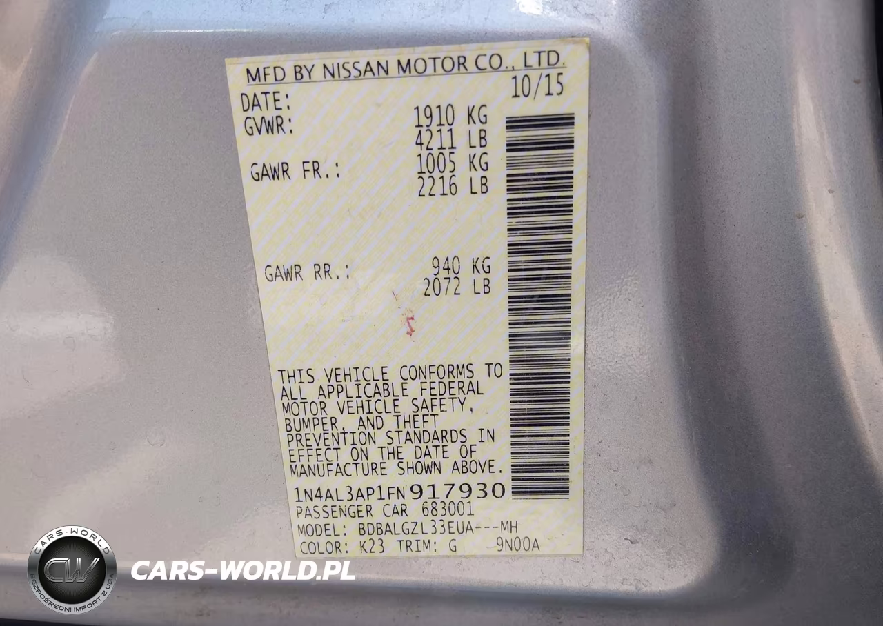 2015 Nissan Altima 2.5 S VIN:1N4AL3AP1FN917930 - 9