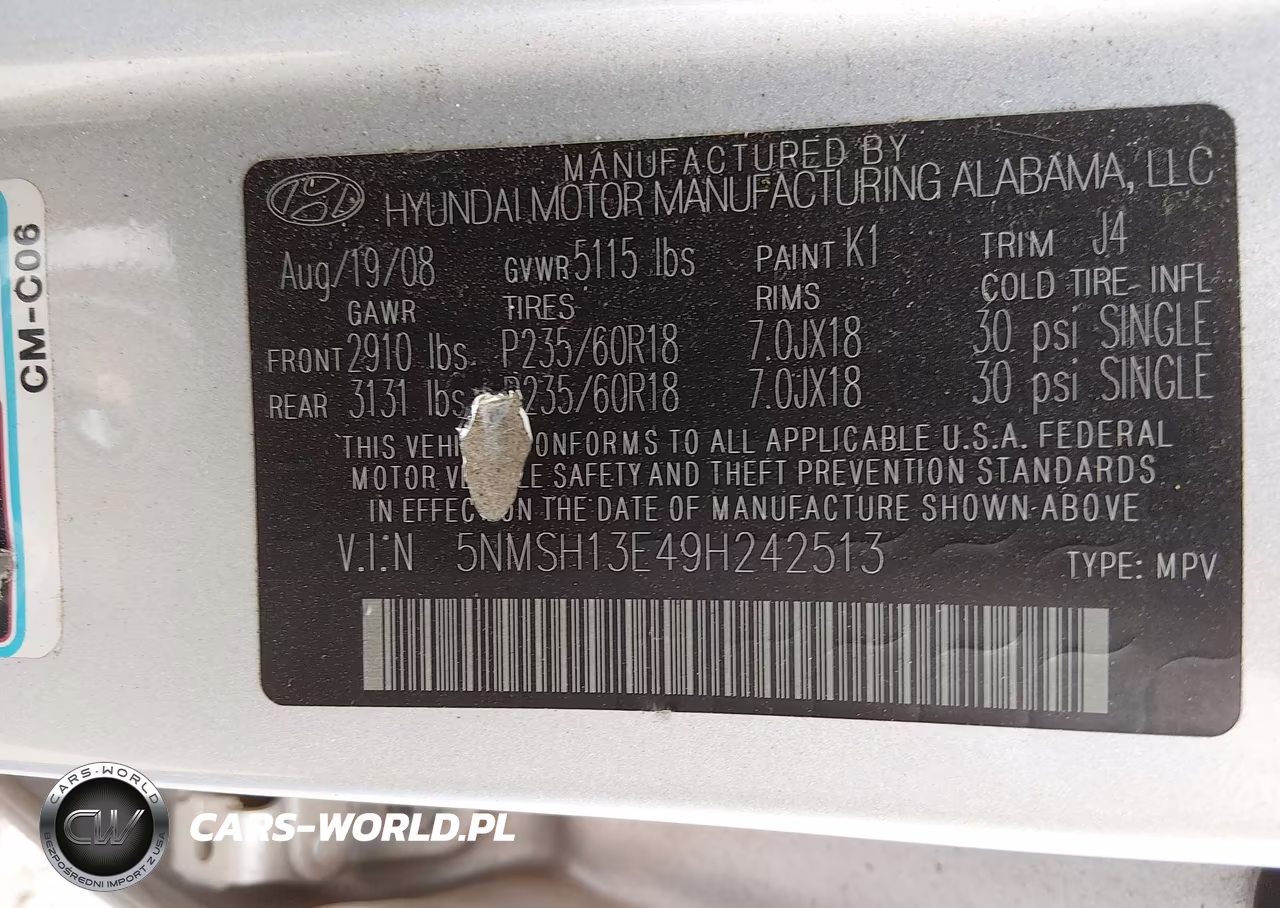 2009 Hyundai Santa Fe Se VIN:5NMSH13E49H242513 - 9
