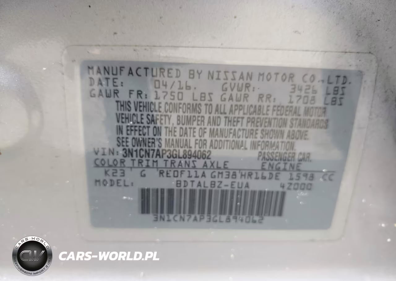 2016 Nissan Versa 1.6 Sv VIN:3N1CN7AP3GL894062 - 9