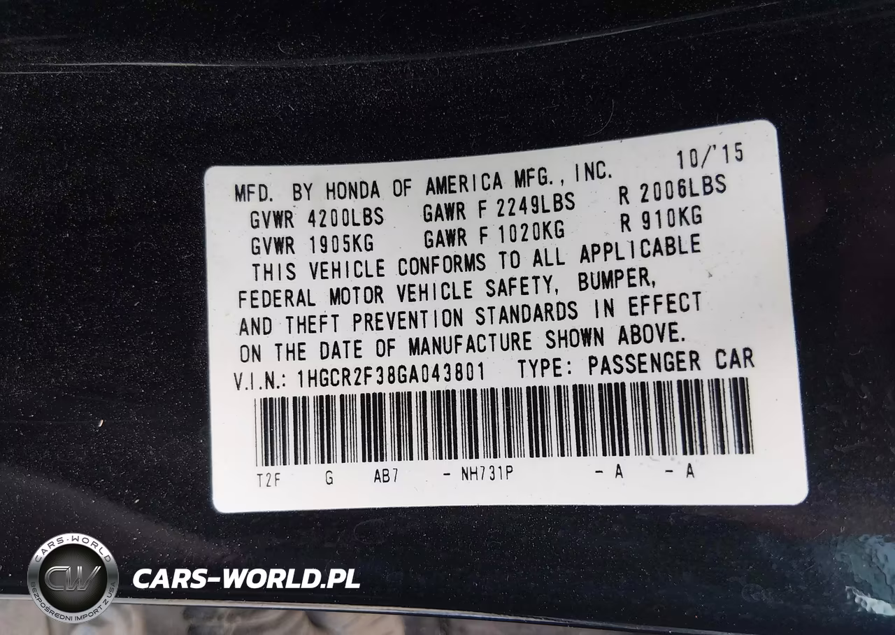 2016 Honda Accord Lx VIN:1HGCR2F38GA043801 - 9