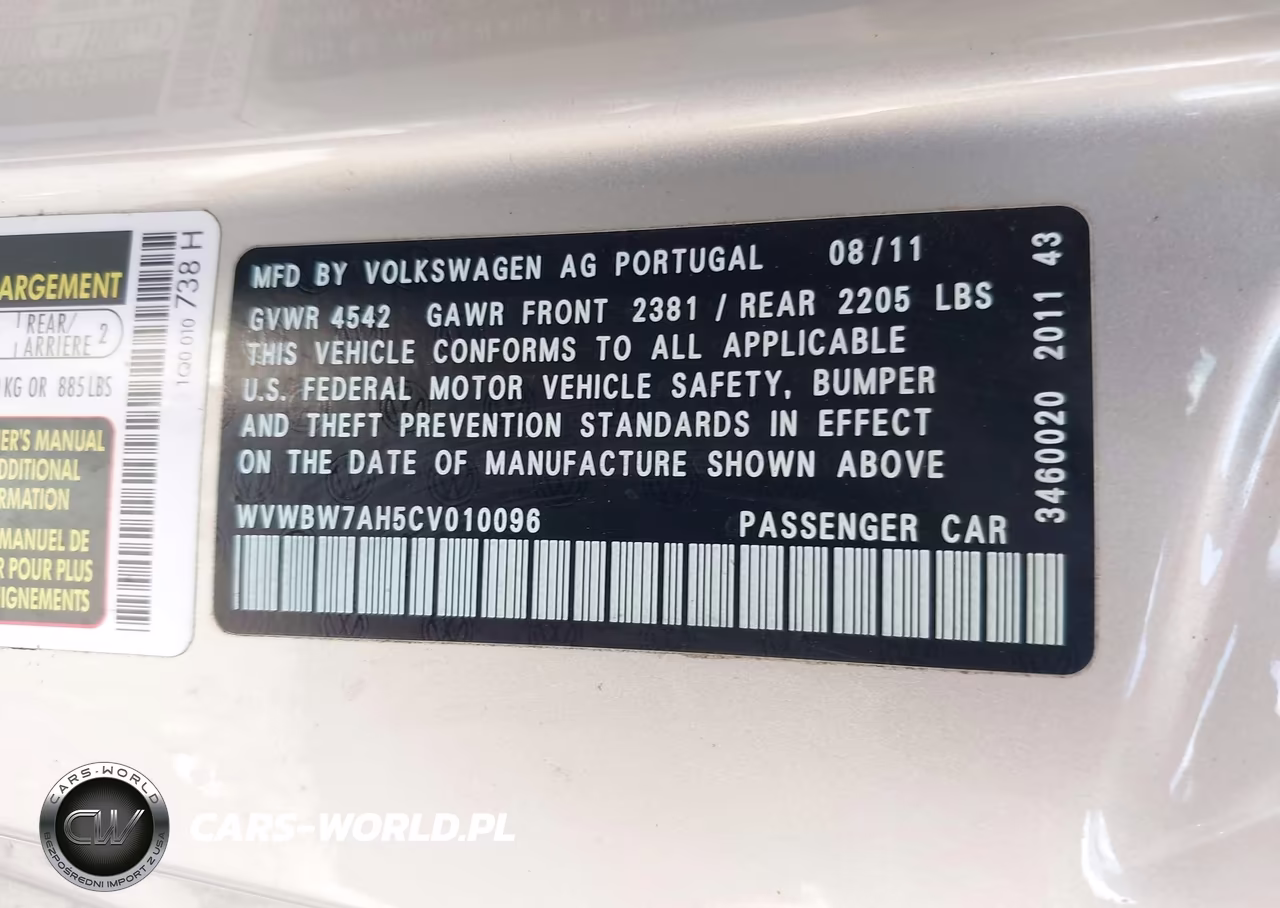 2012 Volkswagen Eos Komfort VIN:WVWBW7AH5CV010096 - 9