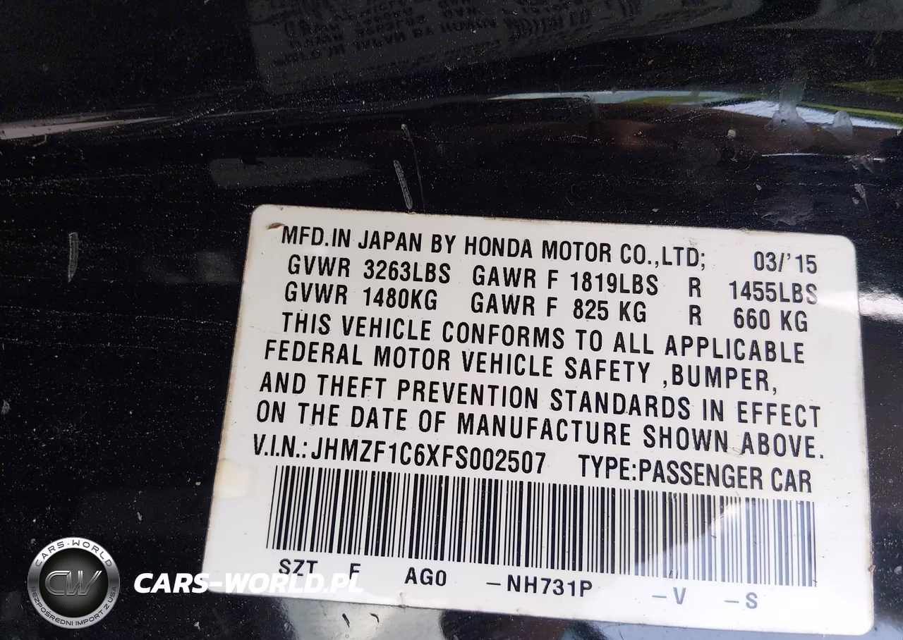 2015 Honda Cr-Z Ex VIN:JHMZF1C6XFS002507 - 9