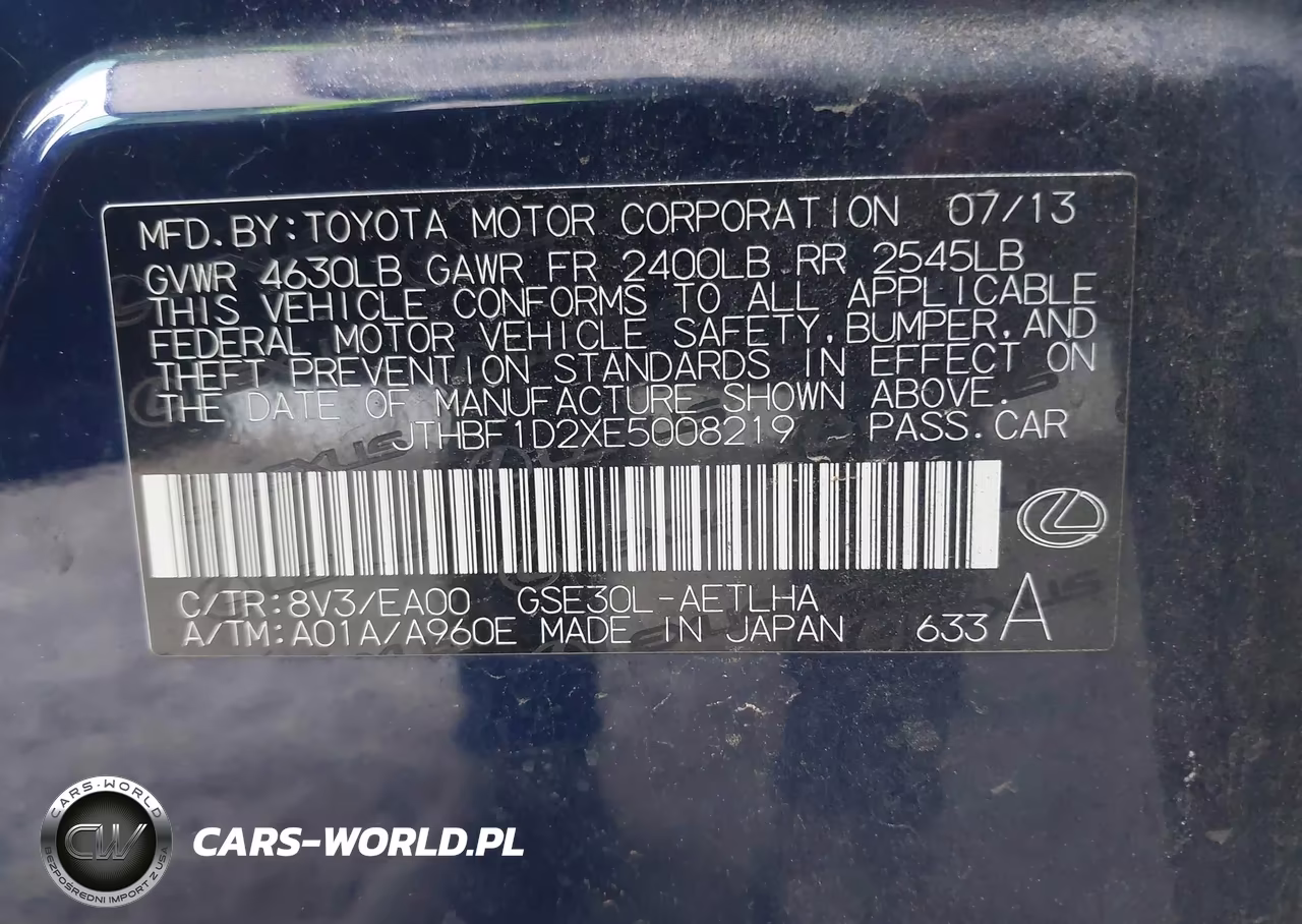 2014 Lexus Is 250 VIN:JTHBF1D2XE5008219 - 9