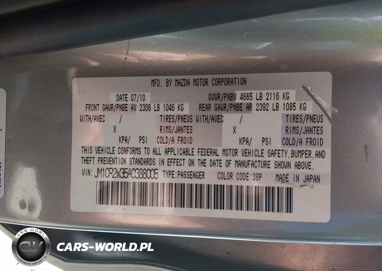 2010 Mazda Mazda5 Sport VIN:JM1CR2W35A0388005 - 9