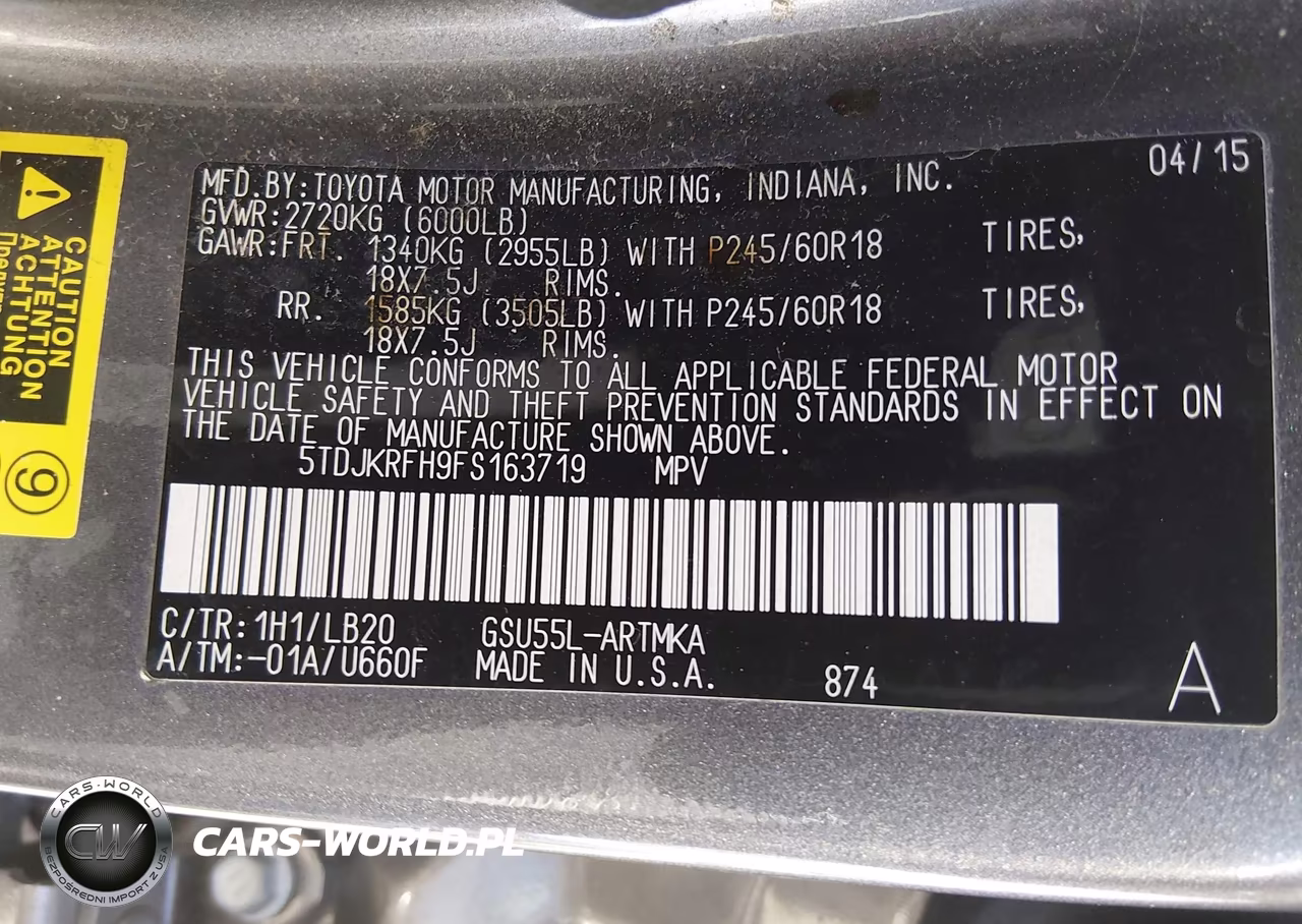 2015 Toyota Highlander Xle V6 VIN:5TDJKRFH9FS163719 - 9