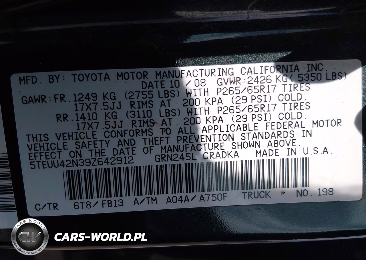 2009 Toyota Tacoma Base V6 VIN:5TEUU42N39Z642912 - 9