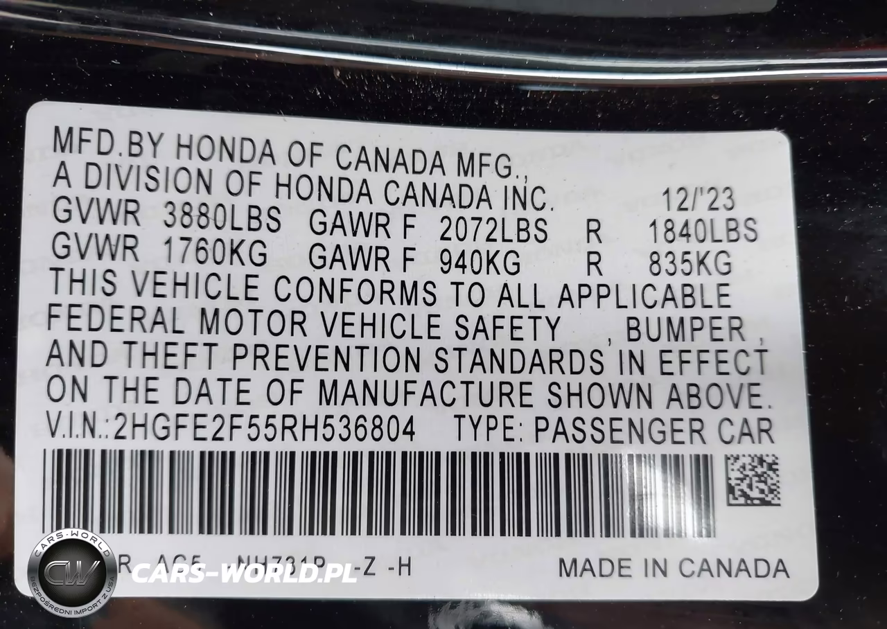 2024 Honda Civic Sport VIN:2HGFE2F55RH536804 - 9