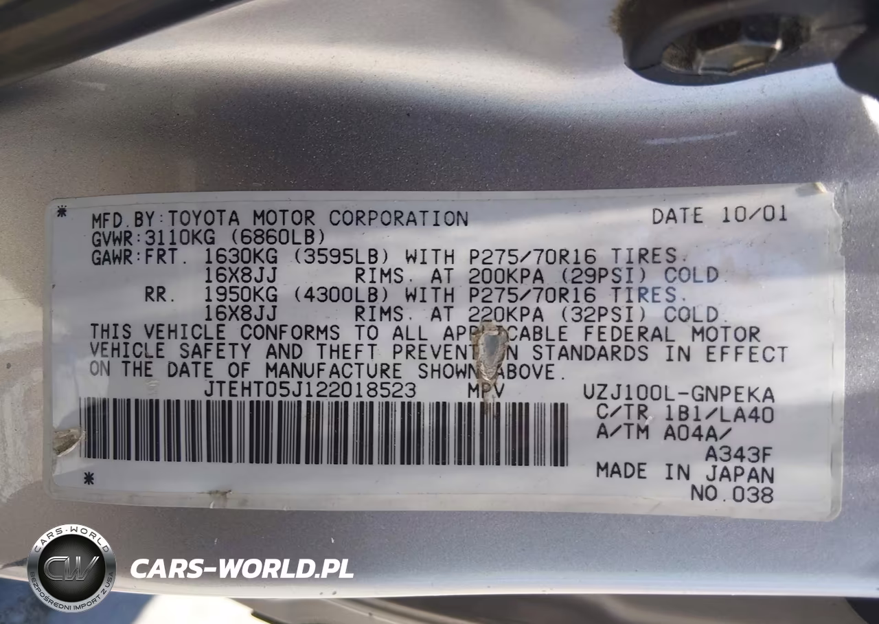 2002 Toyota Land Cruiser VIN:JTEHT05J122018523 - 9