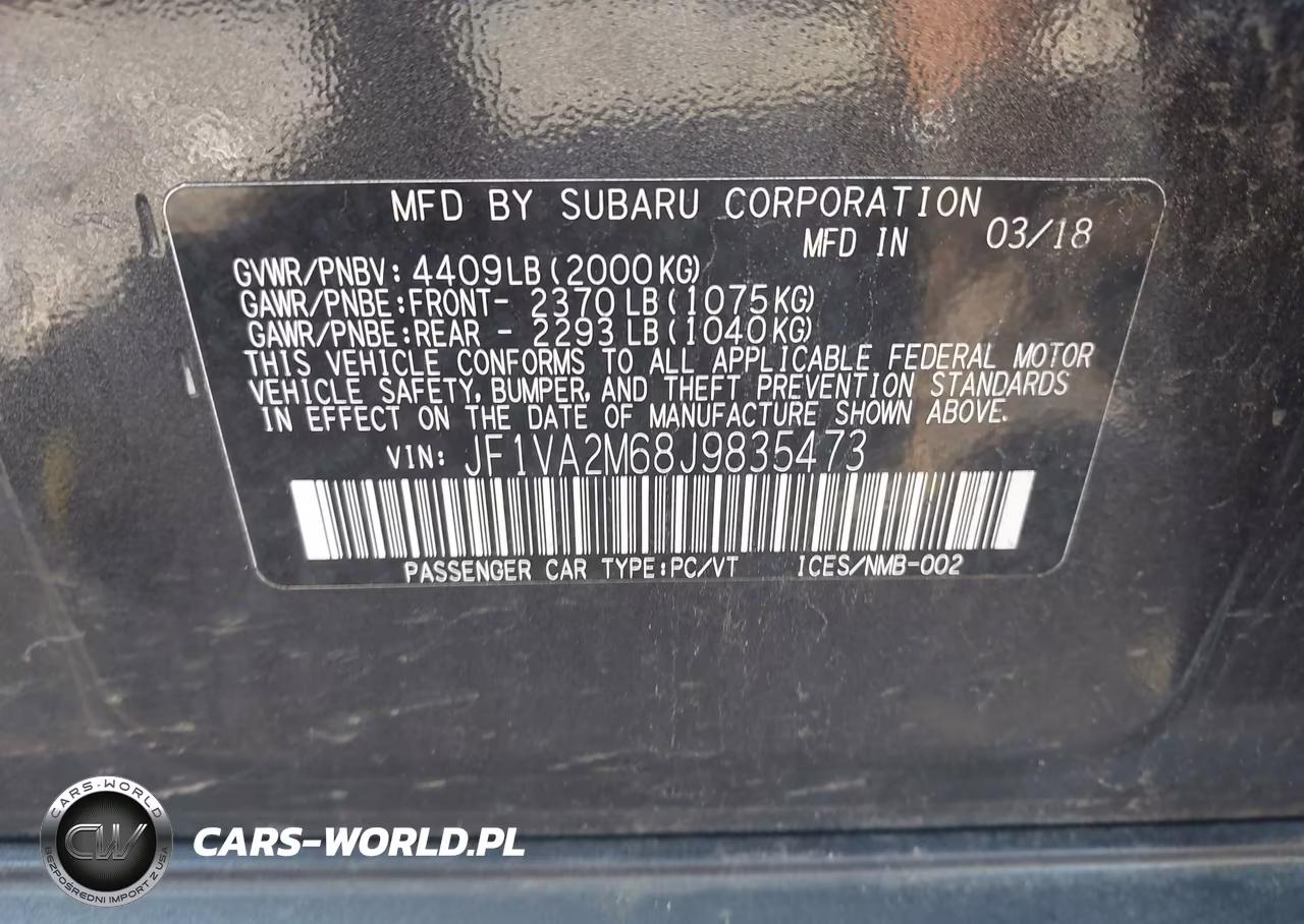 2018 Subaru Wrx Sti VIN:JF1VA2M68J9835473 - 9