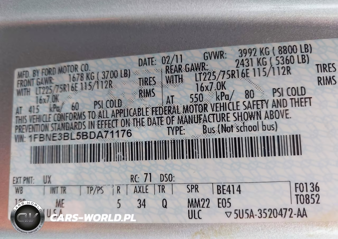 2011 Ford E-350 Super Duty Xlt VIN:1FBNE3BL5BDA71176 - 9