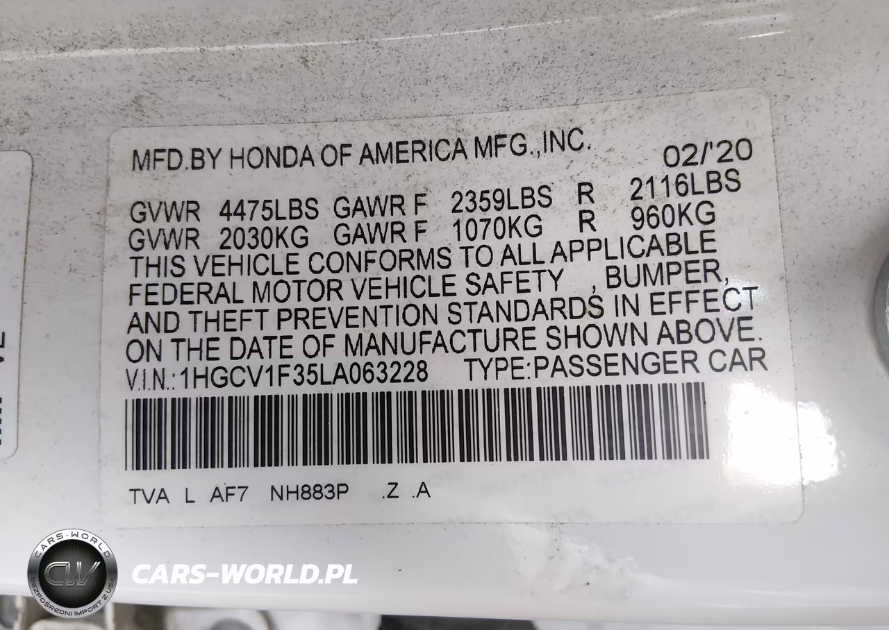 2020 Honda Accord Sport VIN:1HGCV1F35LA063228 - 9