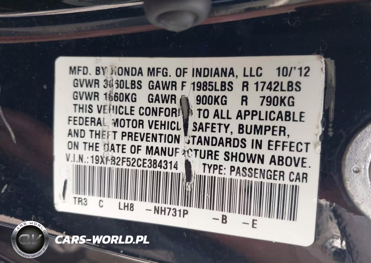 2012 Honda Civic Lx VIN:19XFB2F52CE384314 - 9