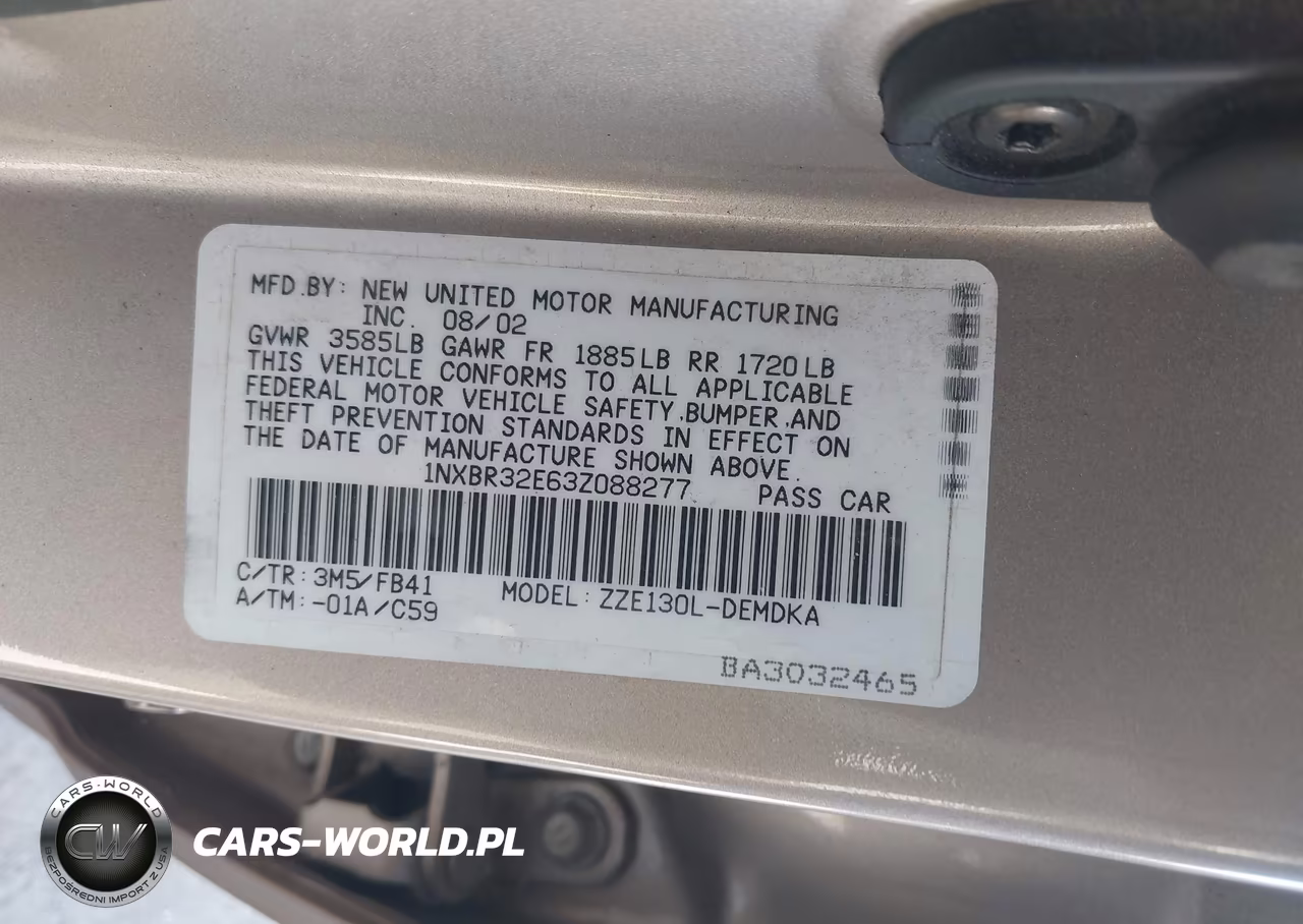 2003 Toyota Corolla Ce VIN:1NXBR32E63Z088277 - 9