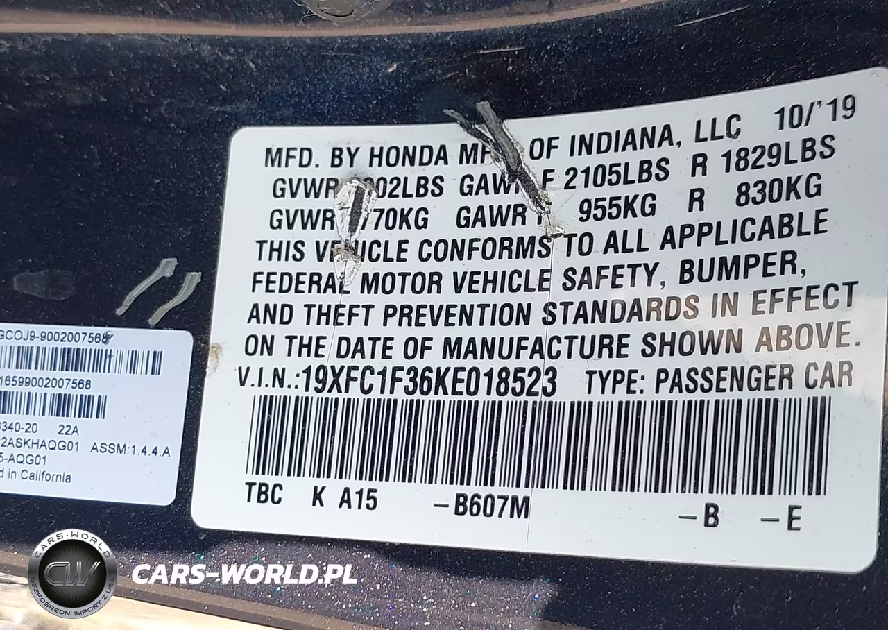 2019 Honda Civic Ex VIN:19XFC1F36KE018523 - 9