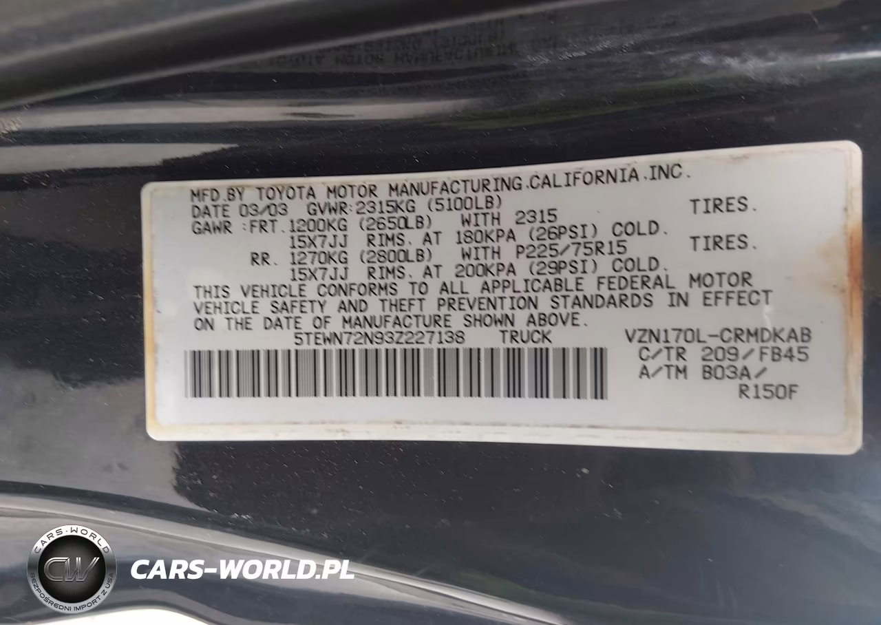 2003 Toyota Tacoma Base V6 VIN:5TEWN72N93Z227138 - 9