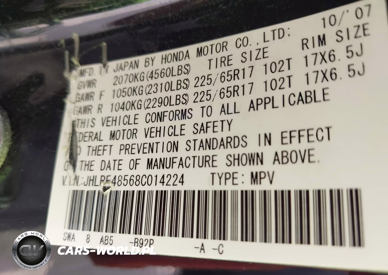 2008 Honda Cr-V Ex VIN:JHLRE48568C014224 - 9